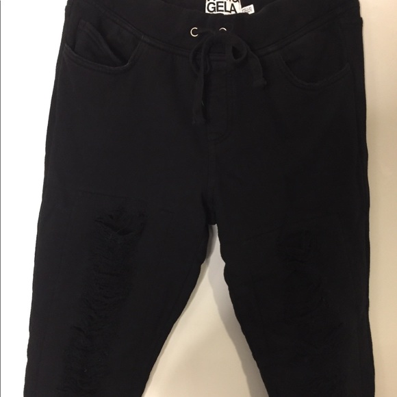 Pam & Gela Black Distressed Pants. Size Small - Picture 4 of 8